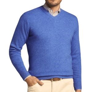 NWOT $580 Peter Millar Men Blue 100% Cashmere V neck Sweater Made in Italy L